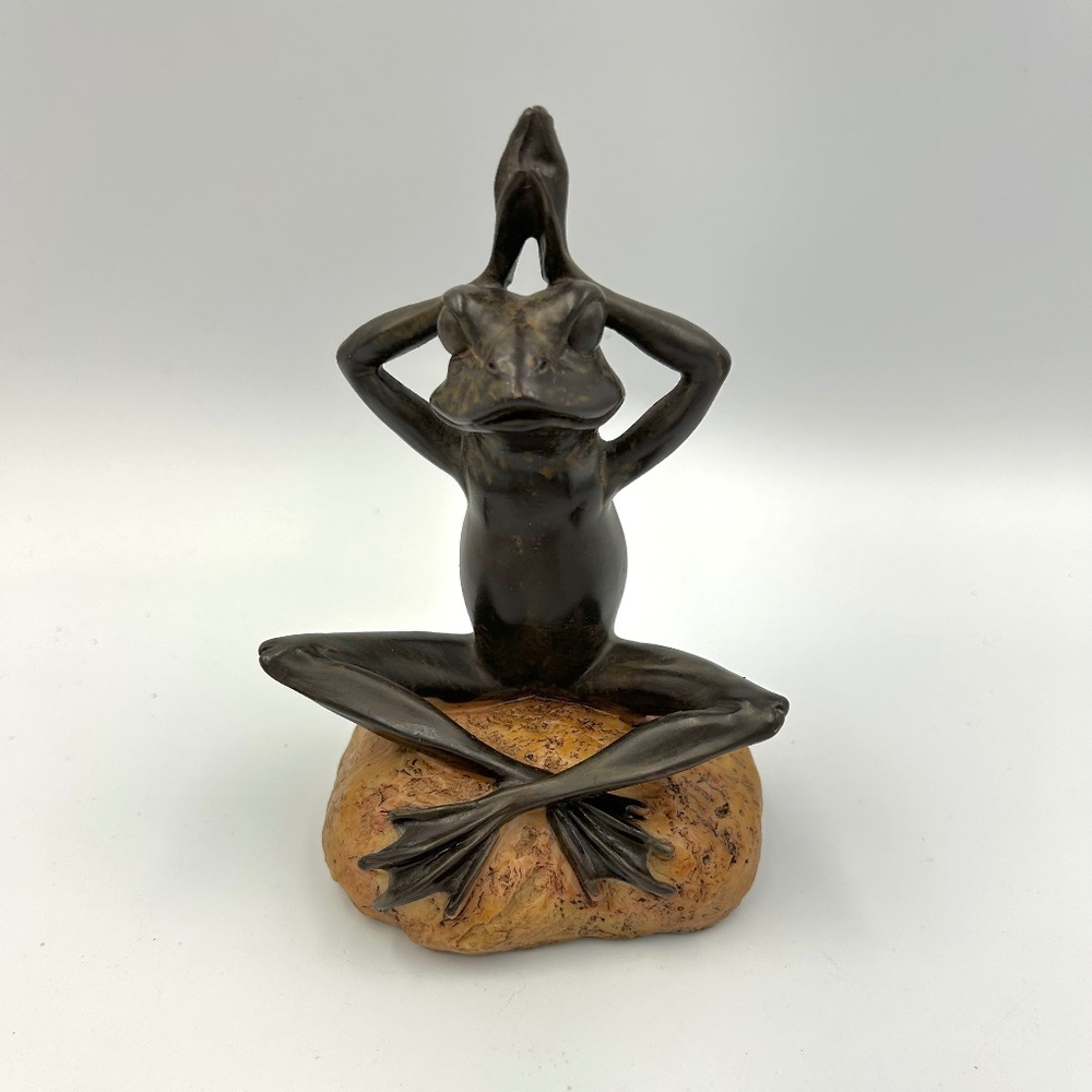 5” Yoga Frog Statue Lotus Meditation Pose Bronze Look Zen Resin Decor